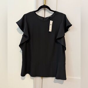 Ann Taylor Black Flutter Sleeve Blouse. NWT. Size 16. Back Zip.